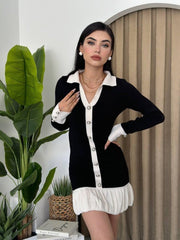 Bochum İnci Düğmeli Mini Elbise