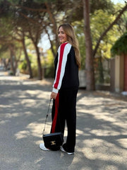 Kadın Hakim Yaka şerit Detay Hırka Ve Bol Paça Pantolon Ikili Takım