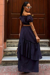 Büzgülü Crop Kat Detaylı Fırfır Etekli Takım 10196