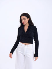 42531 TRİKO SİMLİ YAKALI CROP-ANTRASİT