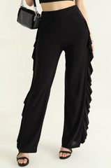 Kadın Yüksek Bel Yanları Volanlı Cepli Sandy Pantolon