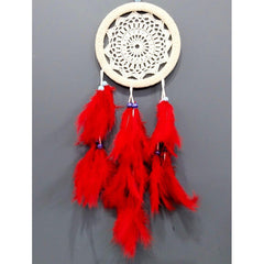 Kırmızı Kuş Tüylü Dream Catcher El Yapımı Düş Kapanı Duvar Süsü