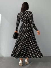 Kadın Siyah Tam Boy Beyaz Puantiyeli Elbise
