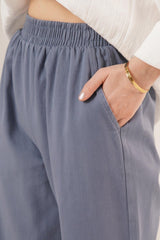 Bel Lastikli Paça Detaylı Cepli Krem Pantolon