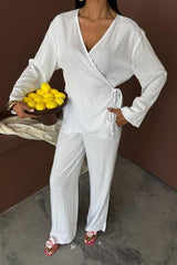 Kruvaze Model Klasik Pantolonlu Çupra Keten Takım 10191