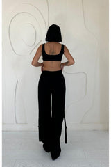 Siyah Önden Fermuarlı Pantolon