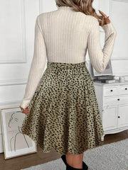 Kadın Uzun Kollu Balıkçı Yaka Belden Bağlamalı üst Kaşkorse Eteği Dalgıç Kısa Elbise