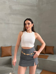 Kadın Halter Yaka Fitilli Esnek Crop Atlet