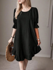 Kadın Kısa Kollu Kol Ve Eteği Volanlı Bisiklet Yaka Aerobin Elbise