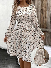 Kadın Uzun Kollu Bot Yaka Beli Lastikli Midi Süprem Elbise