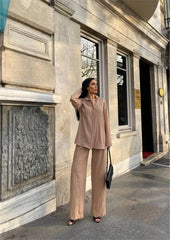 KENDİNDEN DESENLİ KRINKILL GÖMLEK - PANTOLON TK - Orange