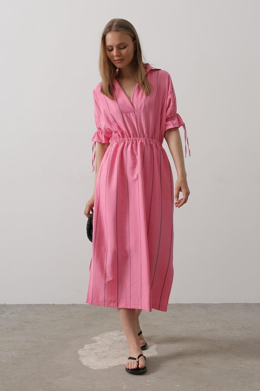 Beli Lastikli Elbise - Pembe