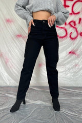 Siyah Boru Paça Jeans Pantolon