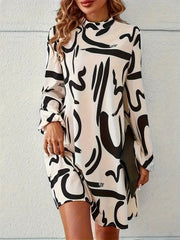 Kadın Uzun Kollu Balıkçı Yaka Desenli şardonlu Dalgıç Elbise