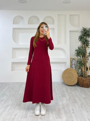Kadın Uzun Kollu Bisiklet Yaka Size Kadar Yırtmaç Detay Maxi Boy Elbise