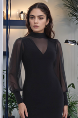 Kadın Balıkçı Yaka Transparan Detay Fırsat ürün Sandy Kumaş Mini Elbise