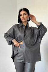 Füme Deri Gömlek Ve Pantolon Takım