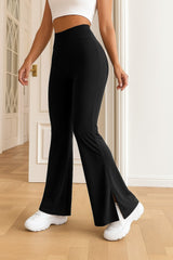 Kadın Yüksek Bel Paçaya Doğru Genişleyen Yandan Yırtmaçlı Dalgıç Pantolon