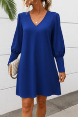 Kadın Uzun Kollu V Yakalı Kısa Ithal Krep Elbise