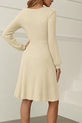 Kadın Uzun Kollu Kare Yaka Düğmeli Kısa şardonlu Iki Iplik Mini Elbise