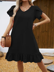 Kadın Kısa Kollu Bisiklet Yaka Fırfırlı Aerobin Elbise