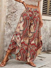 Kadın Yüksek Bel Beli Lastikli Desenli Geniş Paçalı Süprem Pantolon