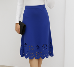 Kadın Yüksek Bel Lazer Kesim Detaylı Midi Ithal Krep Etek