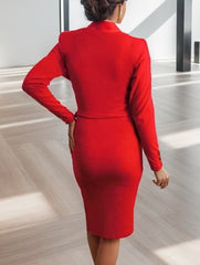 Kadın Uzun Kollu Kruvaze Yaka Bağcık Detay Akrilik Mini Boy Elbise
