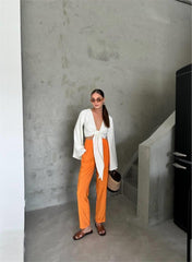 BEL LASTİK DETAYLI MODAL KUMAŞ PANTOLON - Orange