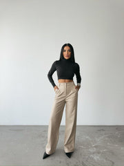 DERİ PALAZZO PANTOLON BORU PAÇA - Siyah