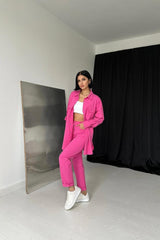 Fuşya Gömlek Ve Çıtçıtlı Pantolon Takım
