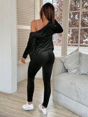 Kadın Uzun Kollu önden Fermuarlı Kadife Bluz Ve Pantolon Ikili Takım