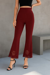 Kadın Yüksek Bel Paçaya Doğru Genişleyen Lazer çiçek Kesim Detaylı Ithal Krep Pantolon