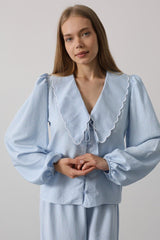 İşlemeli Bebe Yakalı Pantolon Takım - Taş