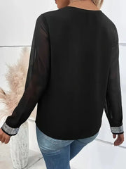 Kadın Uzun Kollu V Pulpayet Yakalı Ithal Krep Bluz