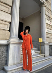 KENDİNDEN DESENLİ KRINKILL GÖMLEK - PANTOLON TK - Orange