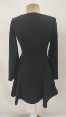 Kadın Uzun Kollu Kare Yakalı Mini Ithal Krep Elbise