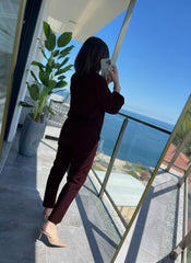 Kadın Uzun Kollu önden Fermuarlı Modal Ceket Ve Pantolon Ikili Takım