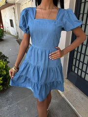 Kare Yakalı Ve Gipe Detaylı Tensel Elbise 2883