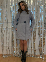 Kadın Uzun Kollu Bisiklet Yaka Kuşaklı Iki Iplik Elbise