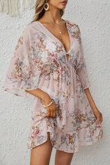 Çok Renkli Çiçek Desenli Bel Bağcıklı Pareo P-3001