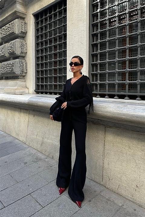 Püskül Detaylı Hırka Pantolon Triko Takım 9967