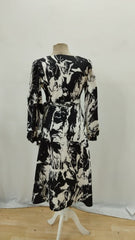 Kadın Uzun Kollu Kruvaze Yakalı Yandan Bağlamalı Desenli Mini Modal Elbise