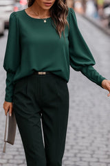 Kadın Uzun Kollu Yuvarlak Yakalı Düğmeli Ithal Krep Bluz