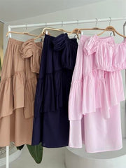 Büzgülü Crop Kat Detaylı Fırfır Etekli Takım 10196