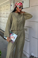 Önü İnce Kordon Detaylı Ve Double Paça Pantolonlu Takım 10180