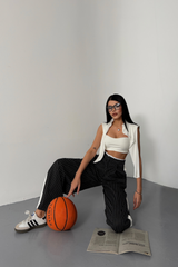 ÇİZGİLİ YANLAR ŞERİT DETAYLI PANTOLON - Lacivert