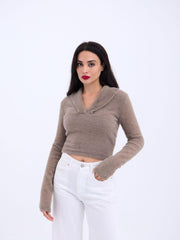 42531 TRİKO SİMLİ YAKALI CROP-ANTRASİT