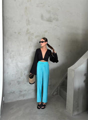 BEL LASTİK DETAYLI MODAL KUMAŞ PANTOLON - Fuşya