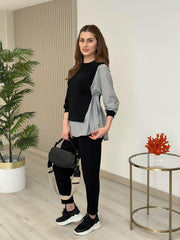 Kadın Gömlek Detay çizgili Yandan Bağlamalı Ikili Takım